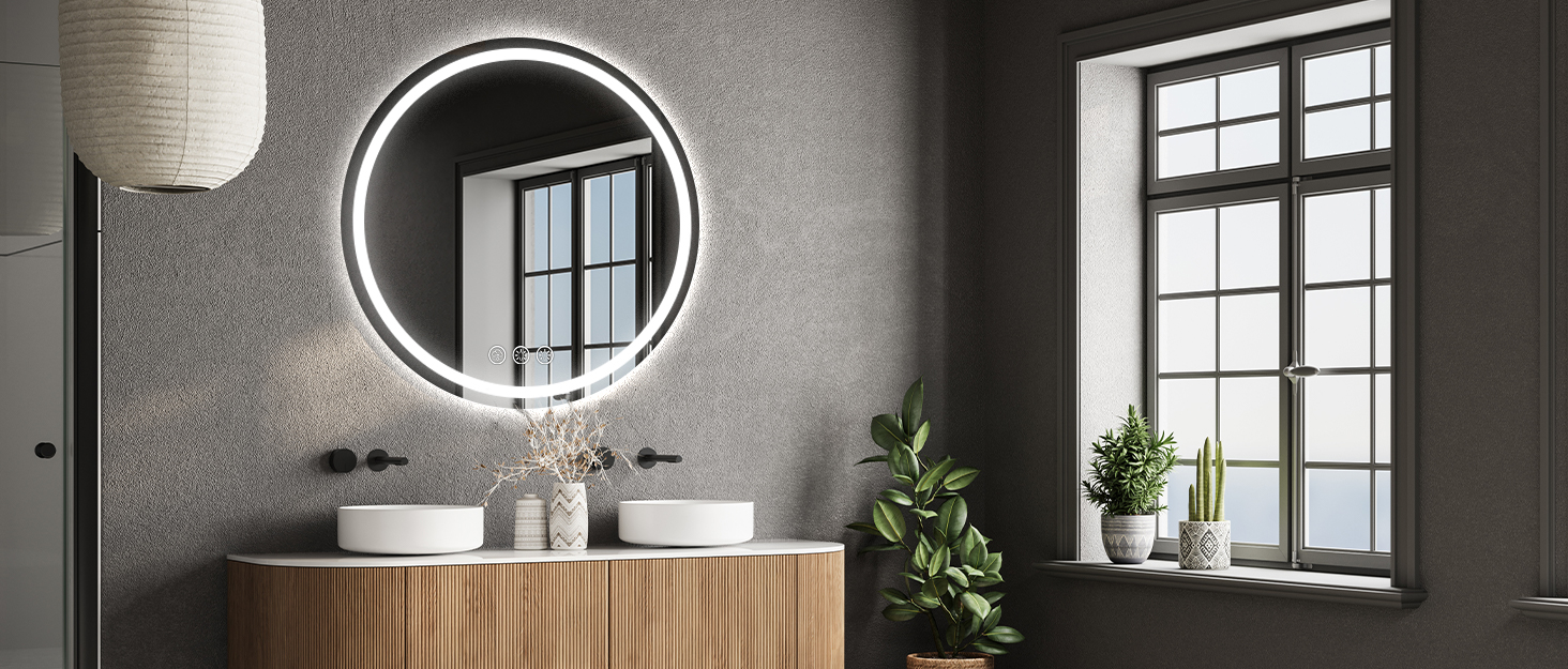 Дзеркало для ванної кімнати з підсвічуванням, 60 см, кругле, з антизапарюючим покриттям, диммер, 3 кольори світла, 60x60 см