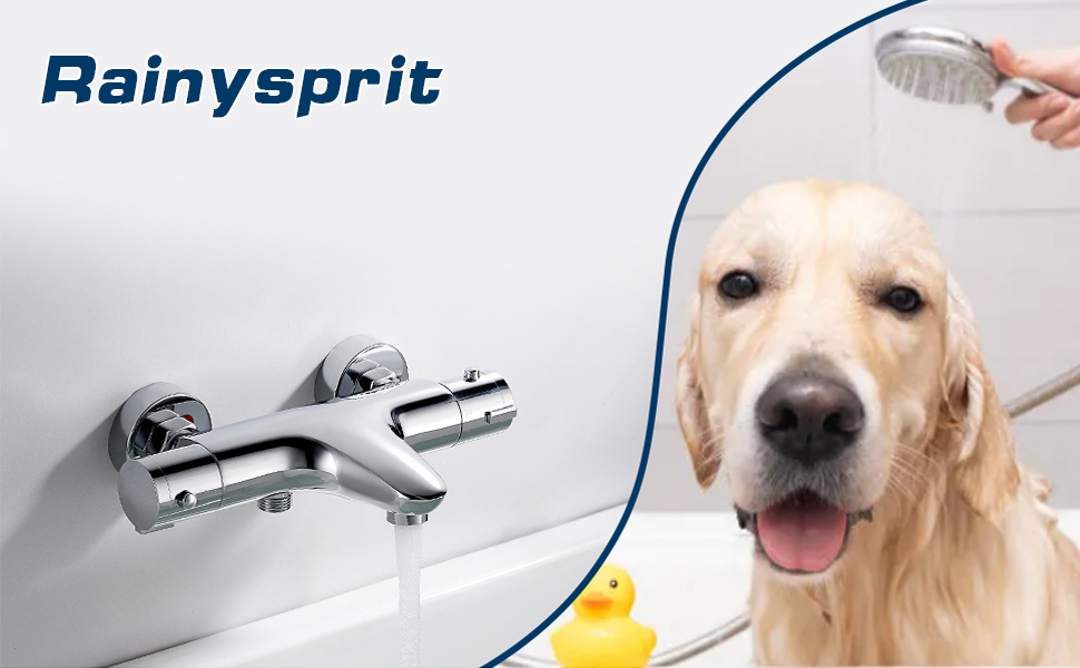 Змішувач для ванни з термостатом, дощова лійка для душу, хром. Змішувач для ванни з термостатом для 2 споживачів