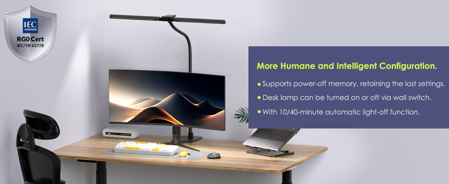 Настільна лампа для дітей з двома головками, захист для очей, 16W, 72см, денне світло, з пультом, регулювання яскравості, з шийкою 