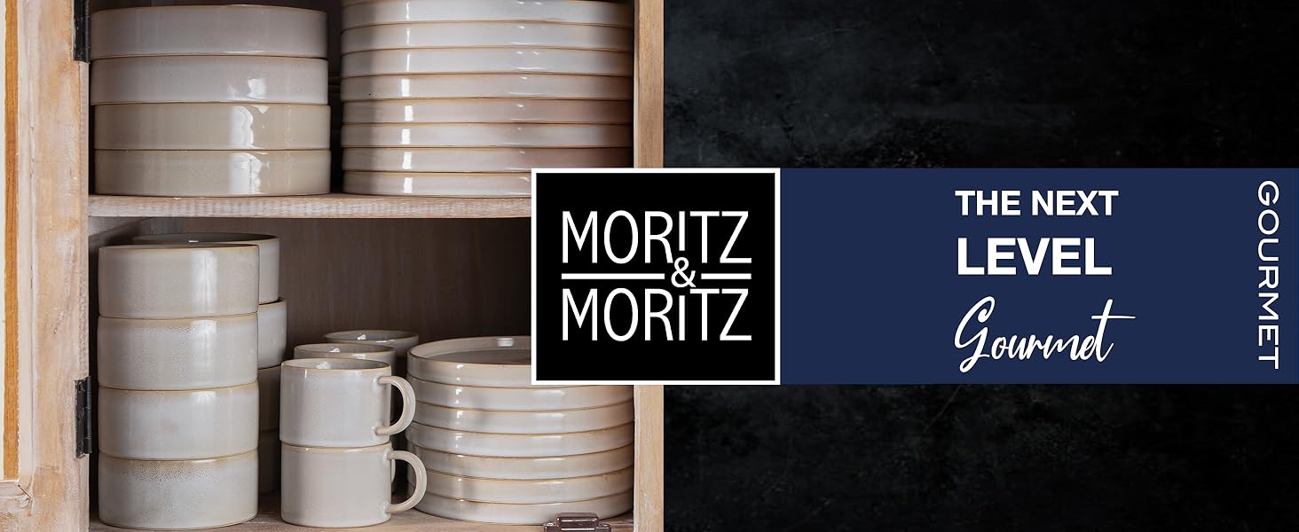 Набір посуду Moritz & Moritz CASTELLO на 4 особи, 20 предметів, бежевий - керамічний посуд: тарілки обідні, десертні, супові, миски та чашки