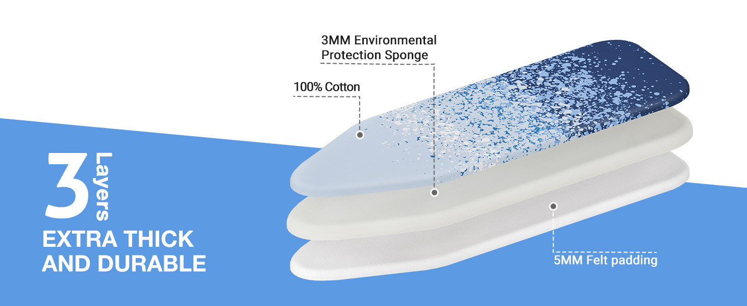 Чохол для прасувальної дошки KINGRACK, бавовна, 122 x 38 см, товста повстяна підкладка, темно-синій, легко встановити