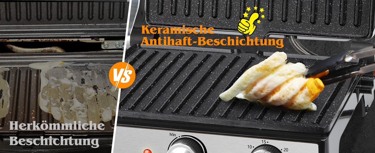 Контактний гриль Aigostar з керамічним покриттям, таймер на 30 хв. Паніні гриль та сендвічмейкер для сендвічів, стейків, тостів. 2000 Вт, регульований термостат, відкривання 180°, функція грилю