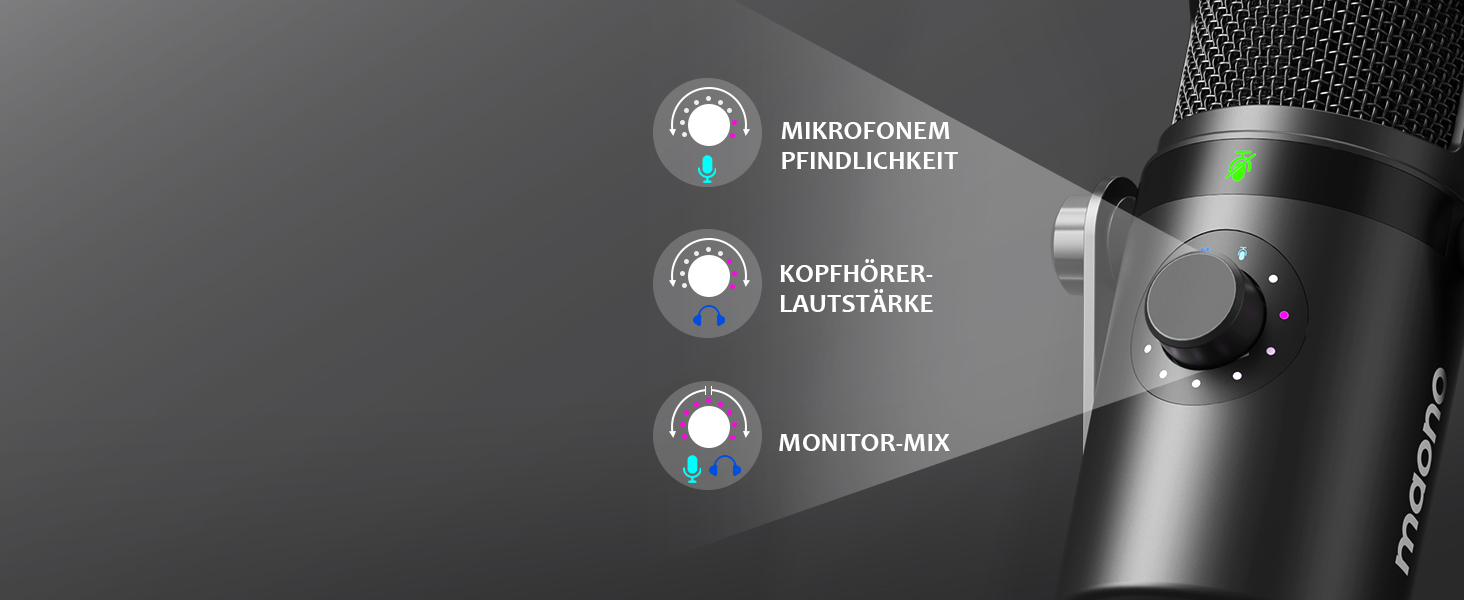 Динамічний мікрофон MAONO PD400X USB/XLR для подкастів, студії, стрімінгу, з регуляторами гучності, еквалайзером, функцією Tap-to-Mute та професійним софтом