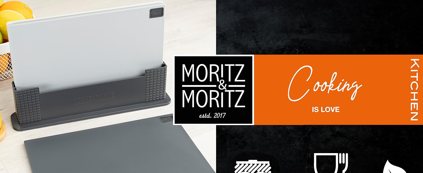 Набір з 3 дерев'яних обробних дощок Moritz & Moritz - 32 x 22 см, сірий, з підставкою, для кухні, можна мити в посудомийній машині