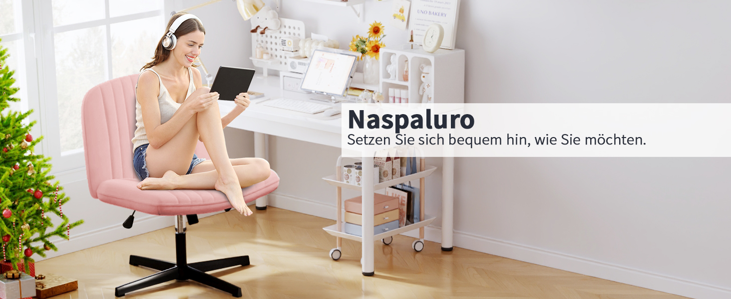 Офісне крісло Naspiro без підлокітників, з тканиною, регульоване по висоті, поворотне на 360°, для дому (Рожевий)