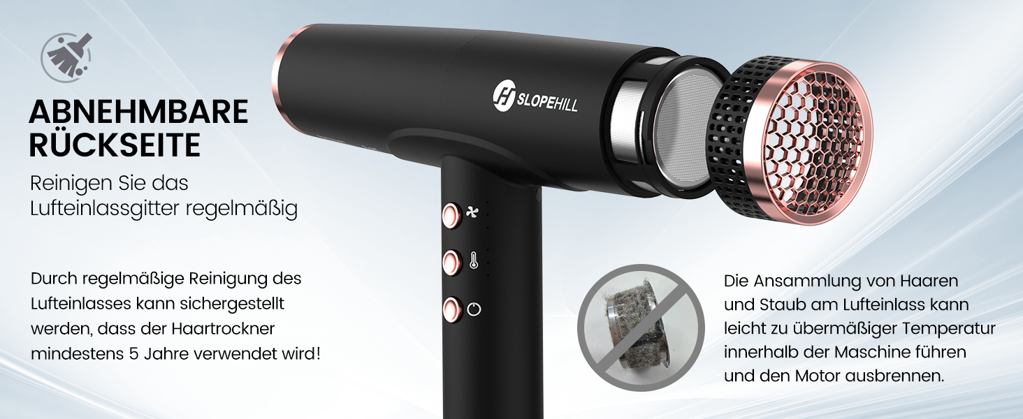Іонний фен для волосся Slopehill з безщітковим двигуном 110,000 RPM, біокерамічний технологічний обдув, магнітний дифузор, низький рівень шуму, матовий чорний