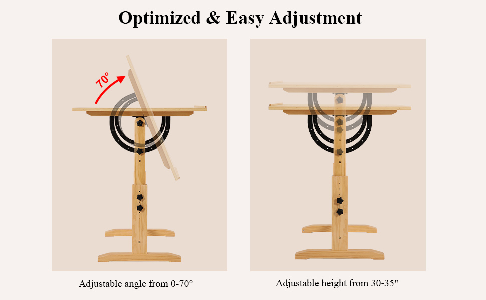 Надзвичайно великий стол для малювання з регулюванням висоти та кута нахилу з деревини сосни, 76x107 см