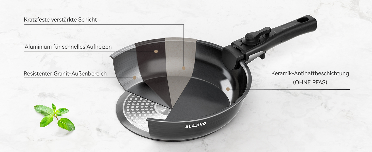 Набір каструль з керамічним покриттям 14 предметів, антипригарне покриття, індукційне дно, 24/28 см сковороди, для всіх типів плит, сумісний з духовкою