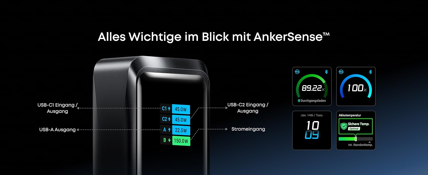 Power Bank Anker Prime 26250mAh: 3 порти, 300W, швидка зарядка, TSA-сертифікований, керування через додаток, для MacBook, iPhone та інших пристроїв