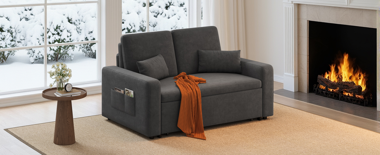 Диван-ліжко Xbro з висувною спальною поверхнею, 147x196x87 см, 2-місний, з 4 колесами, сучасний велюровий диван-ліжко, темно-сірий