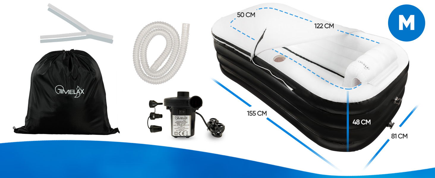 Надувна ванна TIMELAX® XL з ергономічною спинкою, 0,5 мм PVC, без BPA | Мобільна ванна для дорослих, чорна