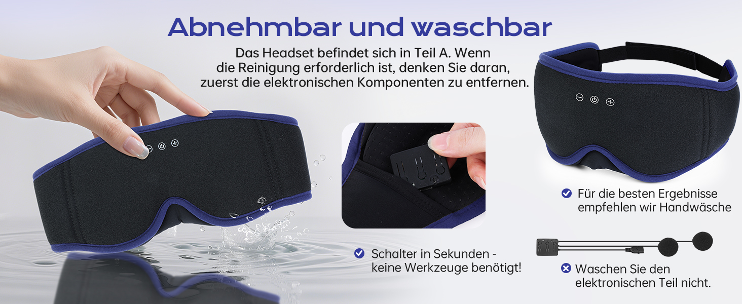 Маска для сну LC-Dolida 3D Bluetooth з навушниками для жінок та чоловіків, повна світлоблокада та комфорт на всю ніч. М'яка маска для сну з навушниками, ідеальна для подорожей та сну в ліжку (Блакитна)