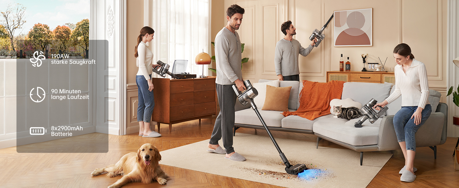 Dreame R20 Бездротовий пилосос: 190AW потужність, 90 хвилин роботи, датчик бруду, LED-дисплей, синій LED, без заплутування, для дому, шерсть тварин, килими