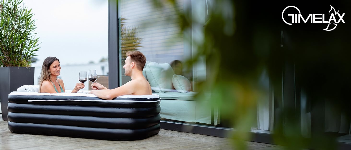 Надувна ванна TIMELAX® XL з ергономічною спинкою, 0,5 мм PVC, без BPA | Мобільна ванна для дорослих, чорна