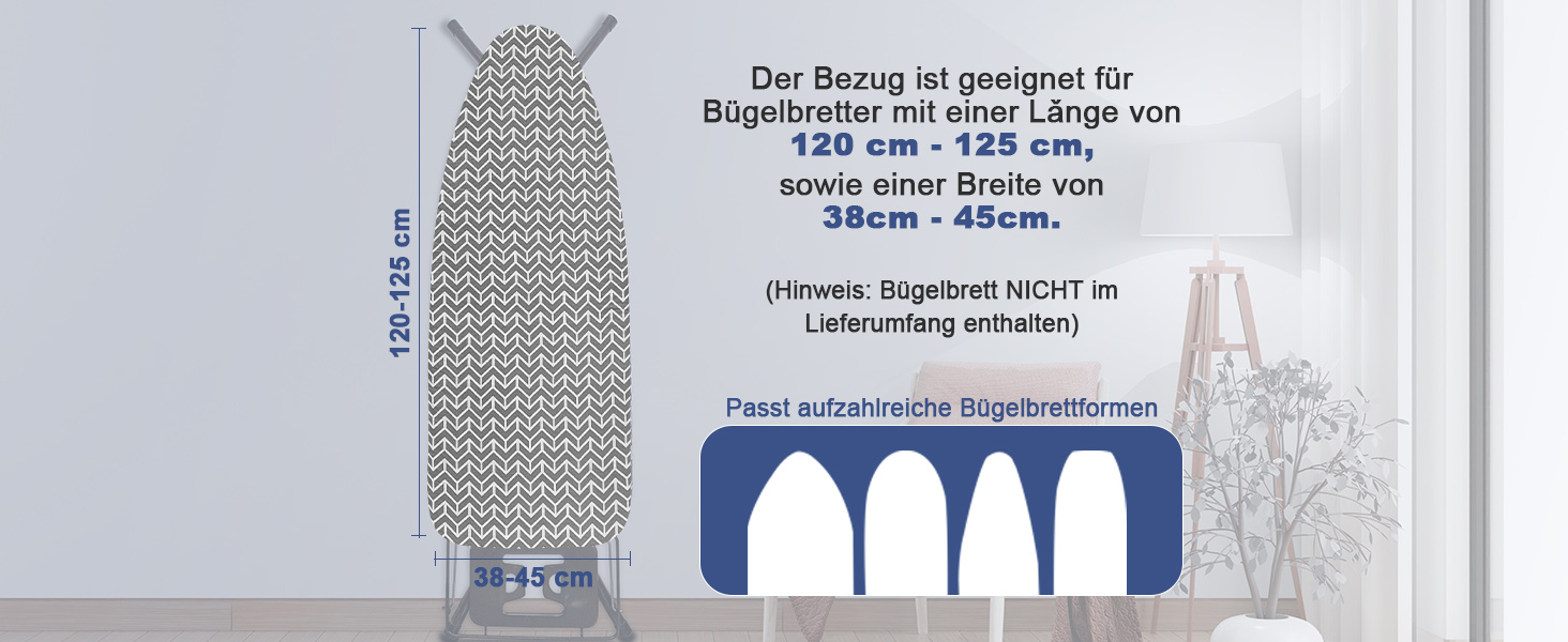 Чохол для прасувальної дошки з товстою підкладкою 120x40, 120x45, 125x45, з еластичною стрічкою по краю, липучками, підходить для прасувальних столів, ідеальний для парогенераторів
