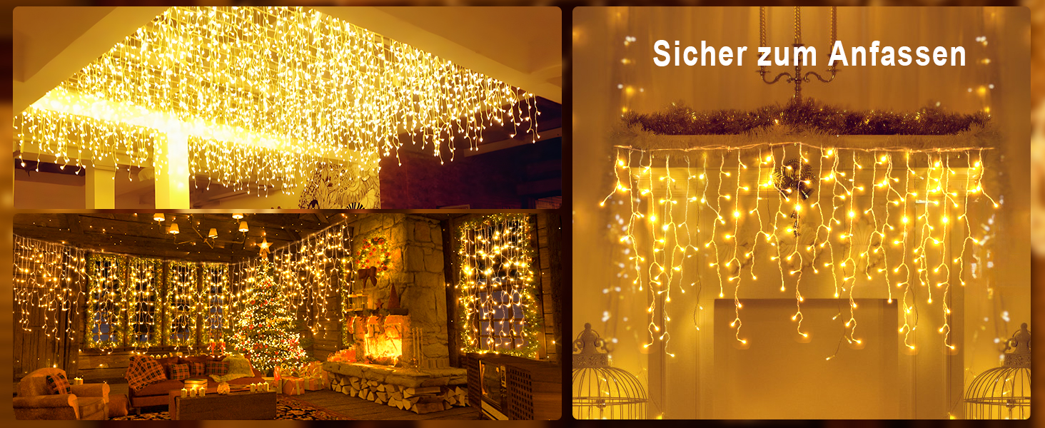 Світлодіодна гірлянда-завіса Eisregen 624 LED (10м, теплий білий) з таймером та 8 режимами, водонепроникна IP44 для вулиці та дому