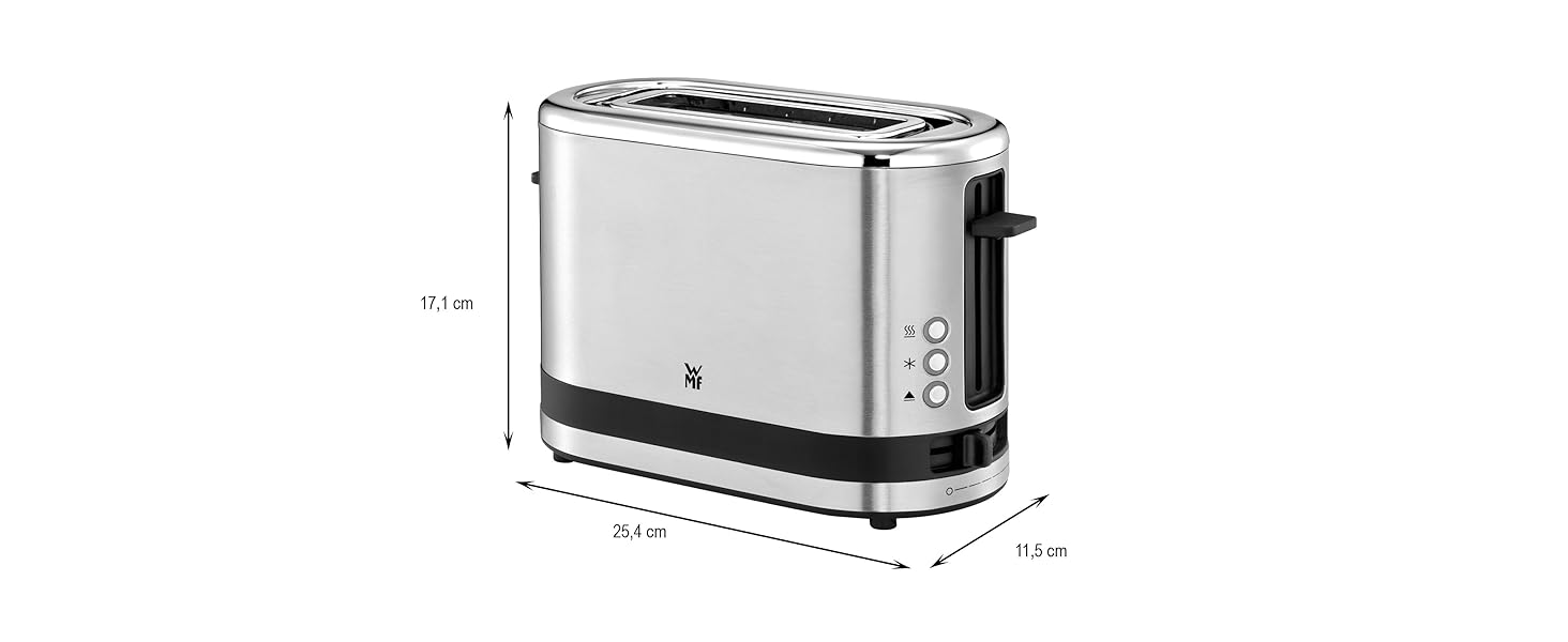 Тостер WMF Küchenminis 1-Слайсовий з довгими слотами XXL, нержавіюча сталь, 7 рівнів підсмажування, захист від перегріву, 600 Вт