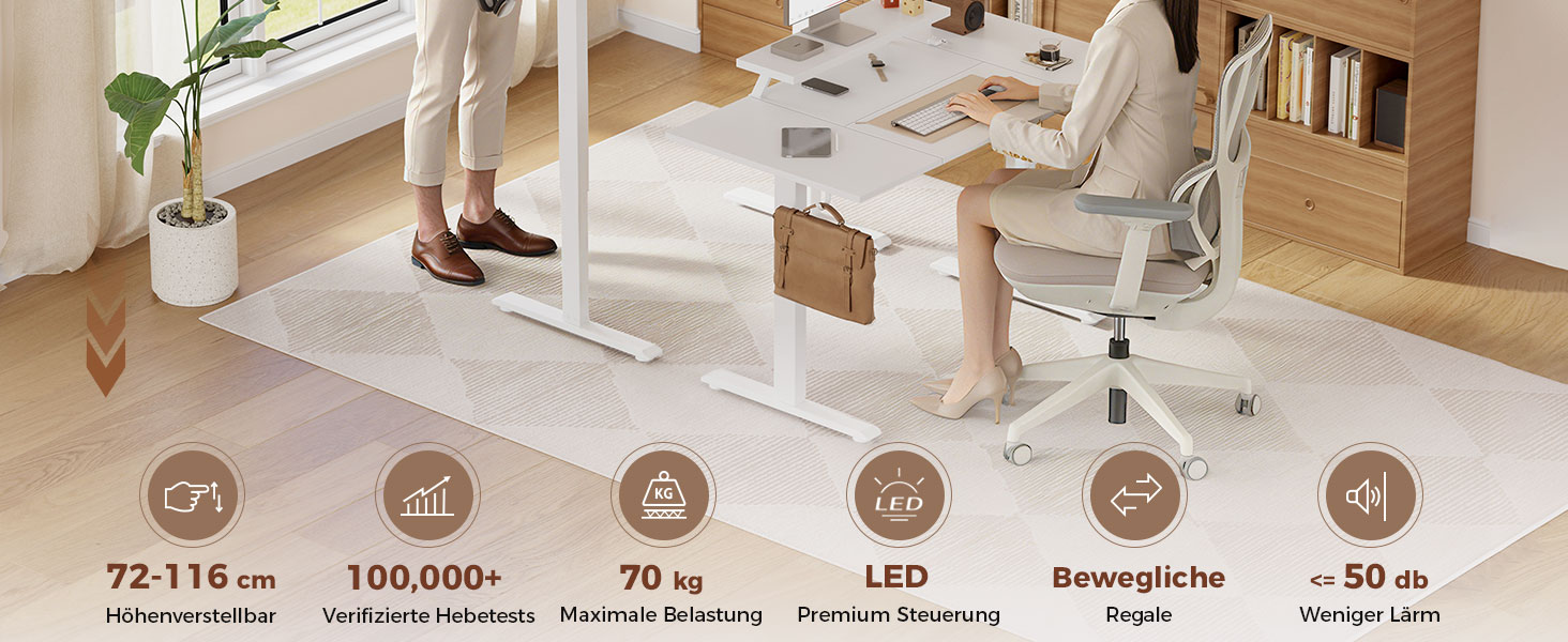 Регульований по висоті письмовий стіл Klicelor з LED-підсвіткою та розетками, 160x80 см, ігровий стіл для офісу з моніторною підставкою, чорний