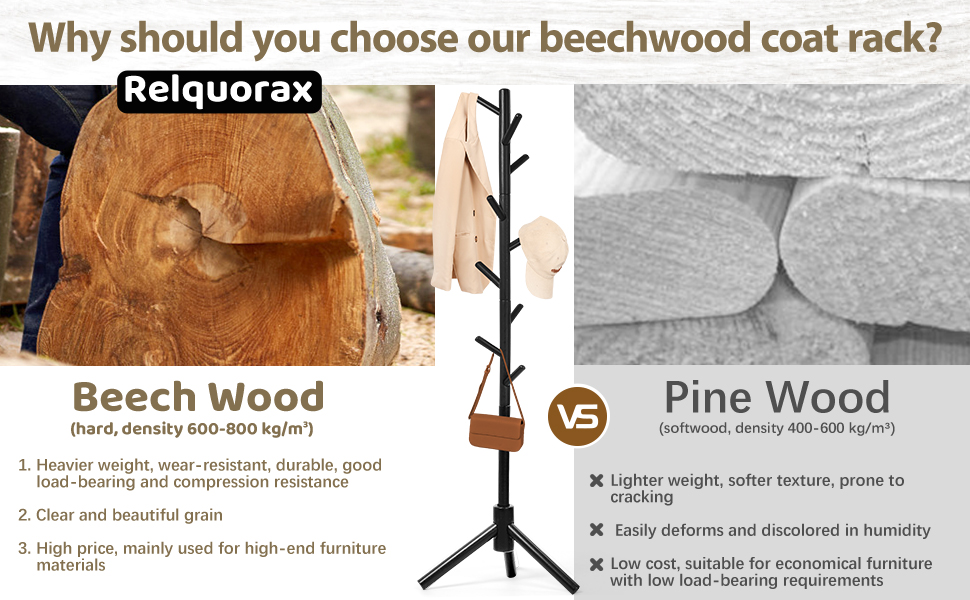 Підставка для одягу з бука, 9 гачків, 3 положення по висоті, для шапок, шарфів, сумок (білий/чорний)