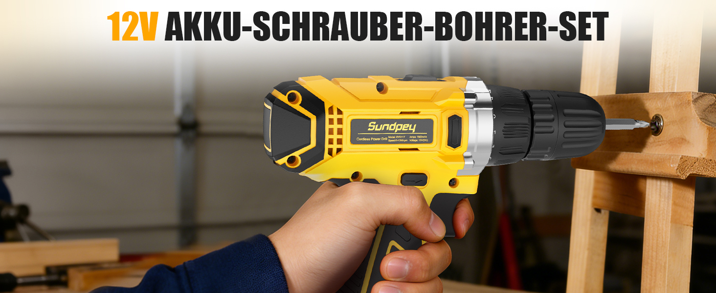 Набір інструментів Sundpey 166 предметів з акумуляторною викруткою 12V для дому, ремонту та саду (жовтий)
