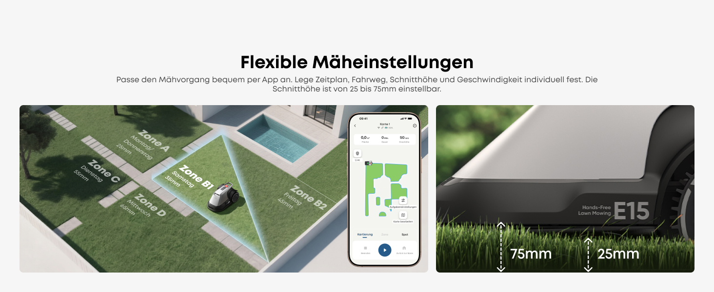 Робот-газонокосарка eufy E15 без дроту, до 800 м², TrueVision, навігація, уникнення перешкод, керування через додаток