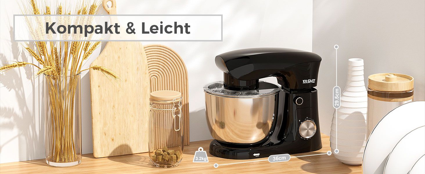 Кухонна машина YASHE 1500W з 2 чашами (4,5L та 5L), 10 швидкостей, нахилений корпус, з гаком для тіста, вінчиком та набором насадок, мультифункціональна