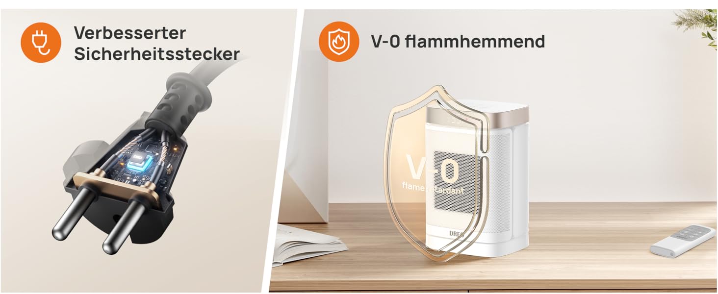 Електричний обігрівач Dreo з термостатом, 1500W, PTC-кераміка, тихий, з осциляцією, ECO-режим, таймер 12 годин, захист від перегріву та перекидання