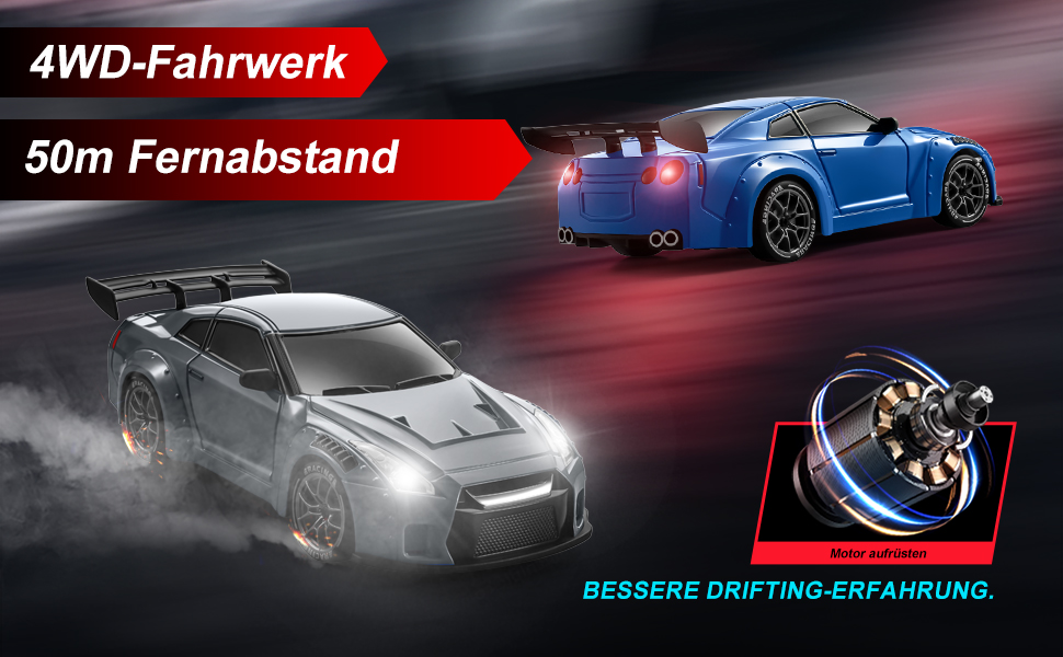 RC Drift Car ACAMMZAR 1:24, 4WD, 20 км/год, з LED підсвіткою, 2 акумулятори, для дітей від 4 років та дорослих - блакитний S815