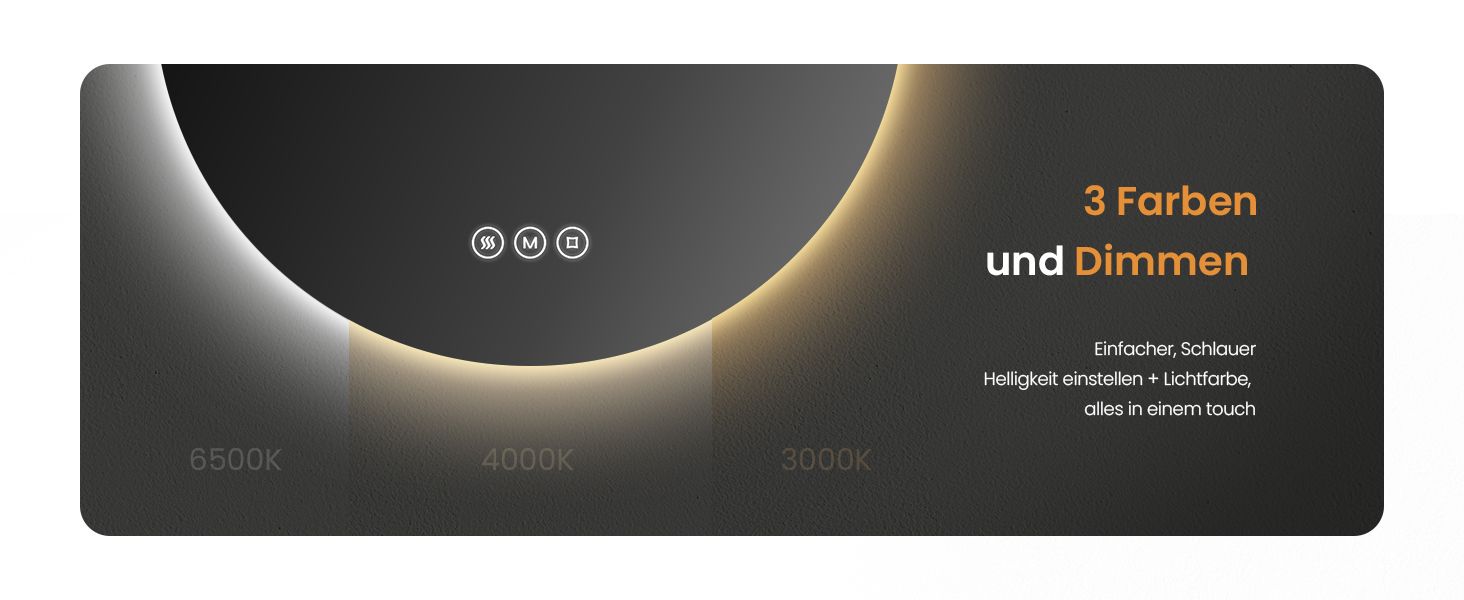 Дзеркало для ванної кімнати EMKE з підсвічуванням, діаметр 50 см, регульоване холодне біле світло, функція пам'яті, вимикач, IP44, енергозберігаюче, з підсвічуванням ззаду, дзеркало для ванної кімнати (3 кольори світла + проти запотівання, 80 x 80 см)