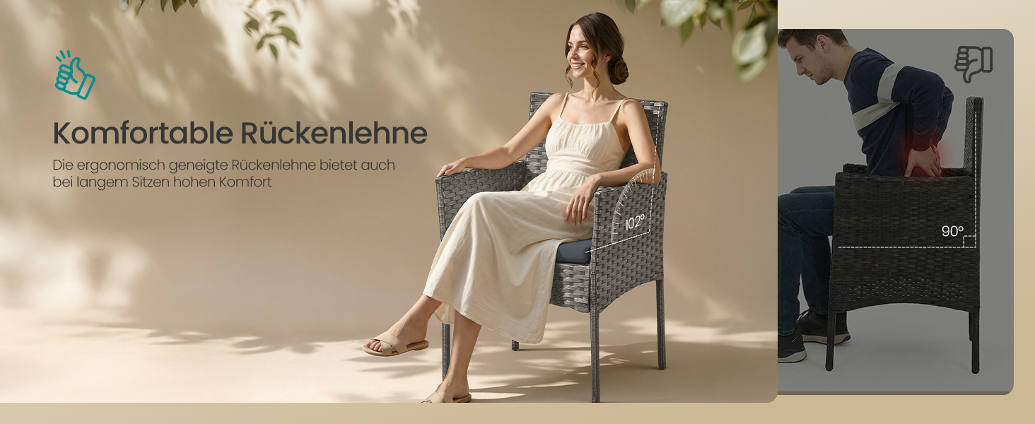 Набір садових меблів SONGMICS 4-х місний, з PE-ратан, для тераси та балкону, сірий (GGF004TZ01)