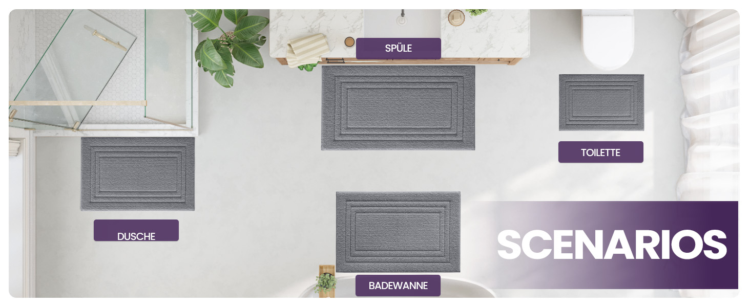 Килимок для ванної кімнати DEXI 60 x 110 см, м'який, нековзний, миючий, сірий