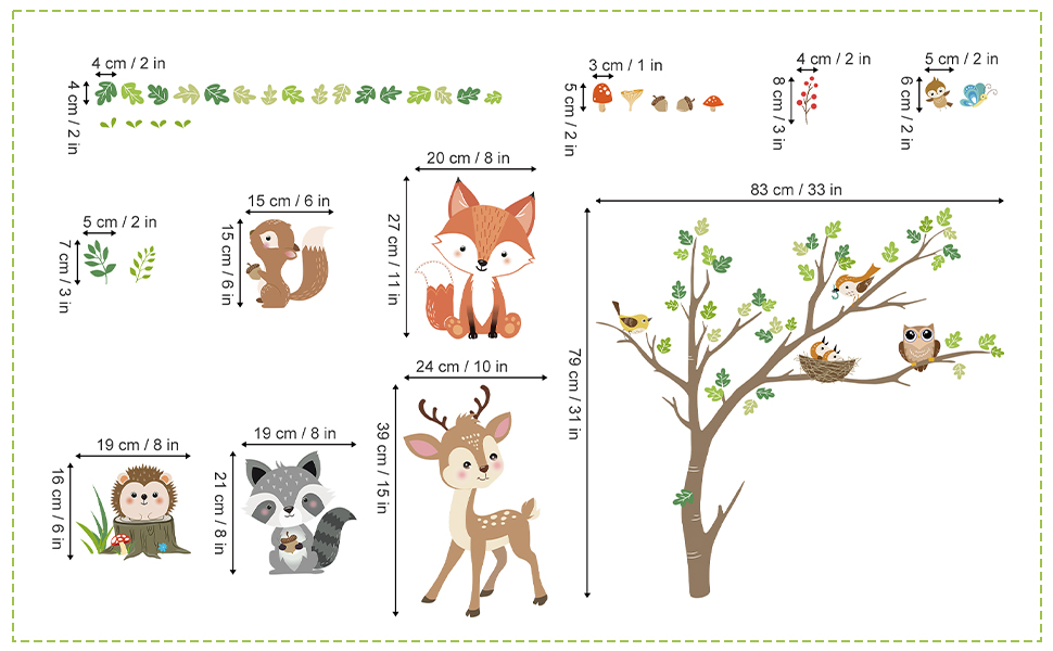 Наклейка на стіну із зображенням лісових тварин, дерева, наклейка на стіну у вигляді лисиці, оленя, сови, наклейка на стіну для дитячої, дитячої, спальні, Настінний декор
