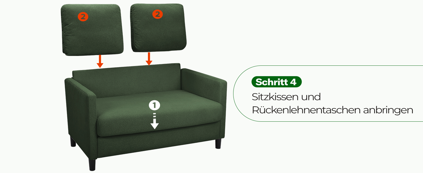 Диван 2-місний, компактний, 130 см, зелений. Зручний диван для підліткової кімнати, легко збирається без інструментів. Дивани з масиву дерева, компактні дивани для вітальні.