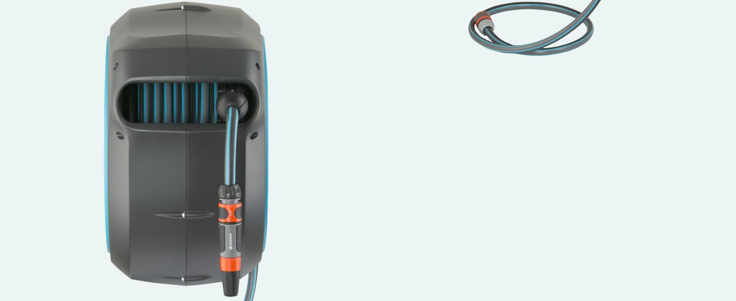 Шланг садовий Gardena RollUp M/L (блакитний) 25 м: гнучкий полив для середніх та великих садів, поворотний, з 25 м шлангом преміум-якості та монтажним комплектом (18620-20)