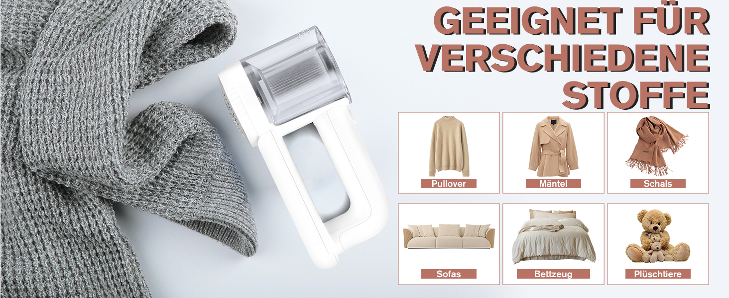 Електричний видальник ворсу Homtronics з USB-зарядкою, LED-дисплеєм та 6-кліновою головкою для одягу, диванів та килимів (білий)