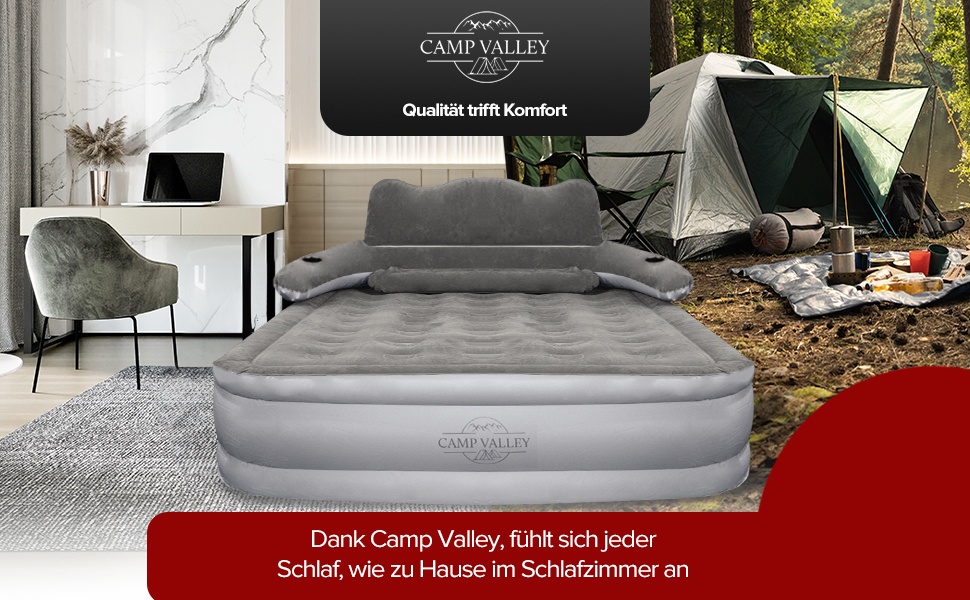 Надувне ліжко для гостей 200x150х40 см з підголовником, самонадувне, з вбудованим насосом, для кемпінгу