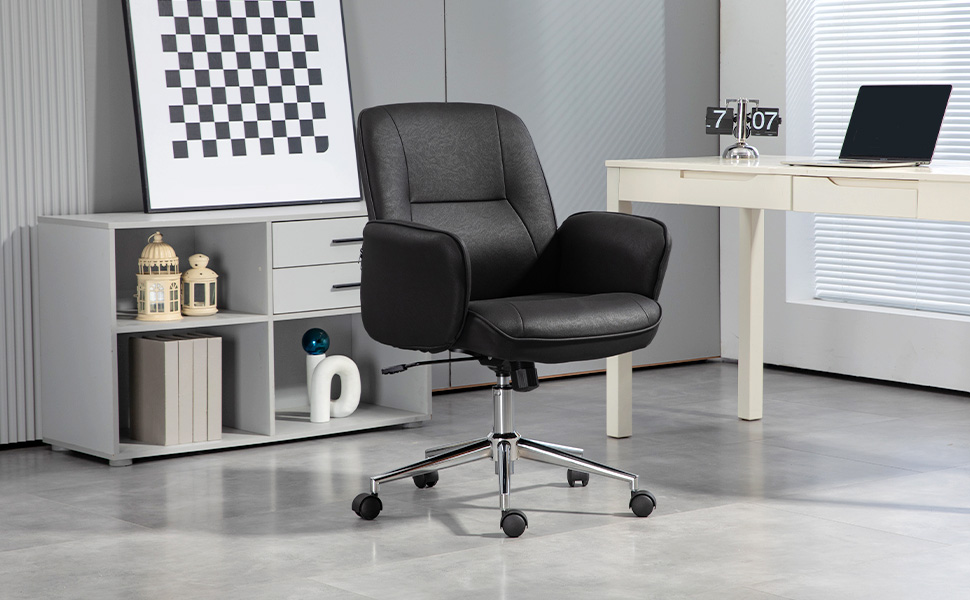 Крісло Vinsetto для офісу та дому: регульоване, поворотне, з функцією гойдання, мікрофібра, до 120 кг, чорне