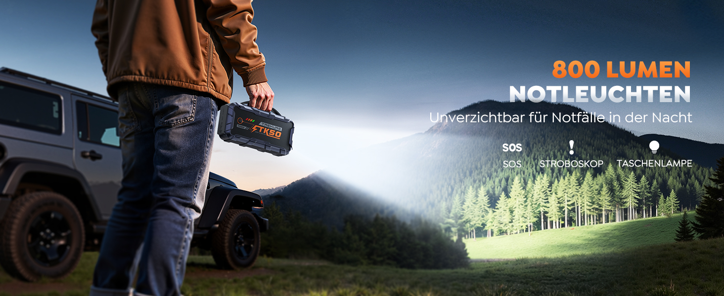 Бустер для автомобіля Starthilfe Powerbank 9000A 26800mAh — Пусковий пристрій для бензинових та дизельних двигунів (до 12.0L), 12V з ліхтарем 800 Лм та USB-портами, сіро-блакитний
