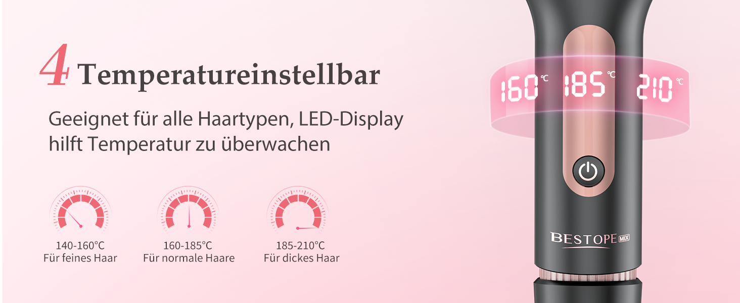 4-в-1 Випрямляч та завивачка для волосся - 22/25/32/38 мм, для створення хвиль, 4 температури (140-210°C), 3 насадки, чорний, Rose