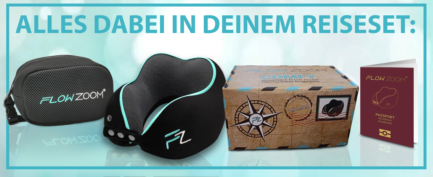 Подушка для шиї FlowZoom Comfy: регульована, з memory foam, для авто та літака - 360° підтримка, дихаючий чохол, чорна