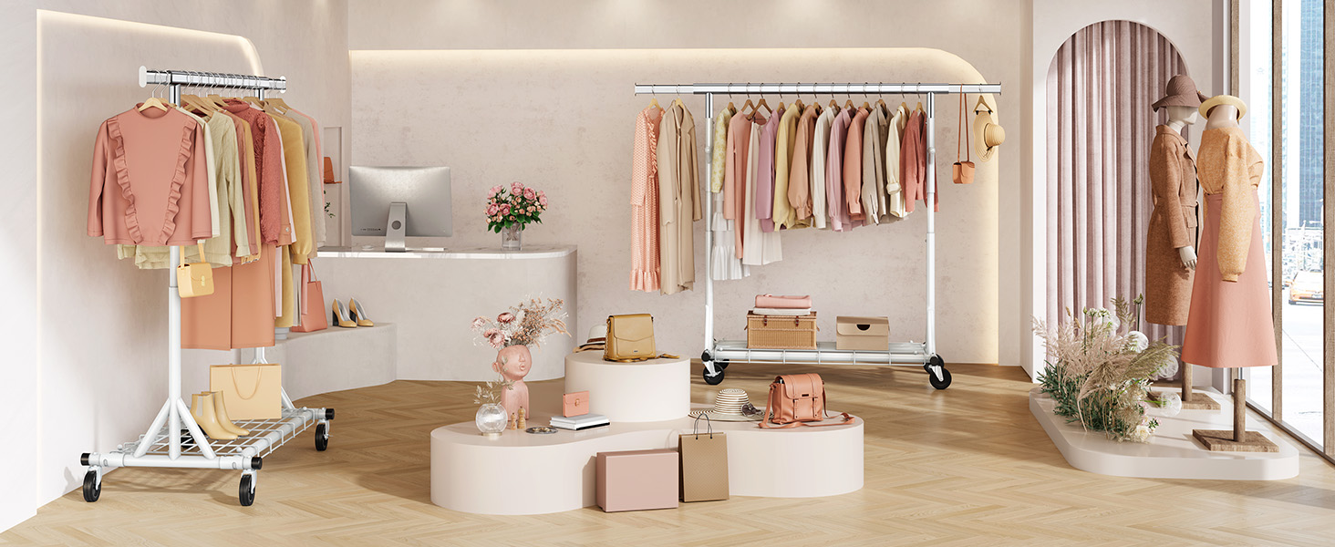 Стійка для одягу на колесах FAVOOOSTY, металева, мобільна, до 200 кг, швидка установка, білий колір, 1 перекладина