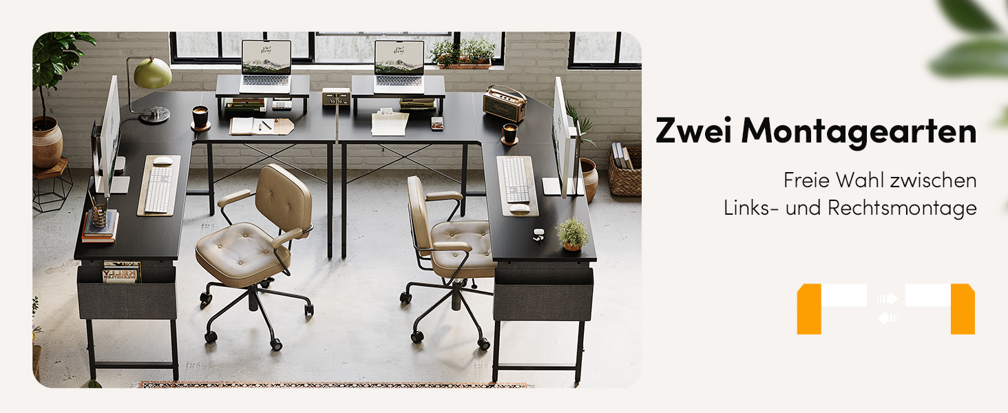 Ігровий стіл CubiCubi L-подібний, 150x120 см, з підставкою для монітора та кишенькою для зберігання, чорний