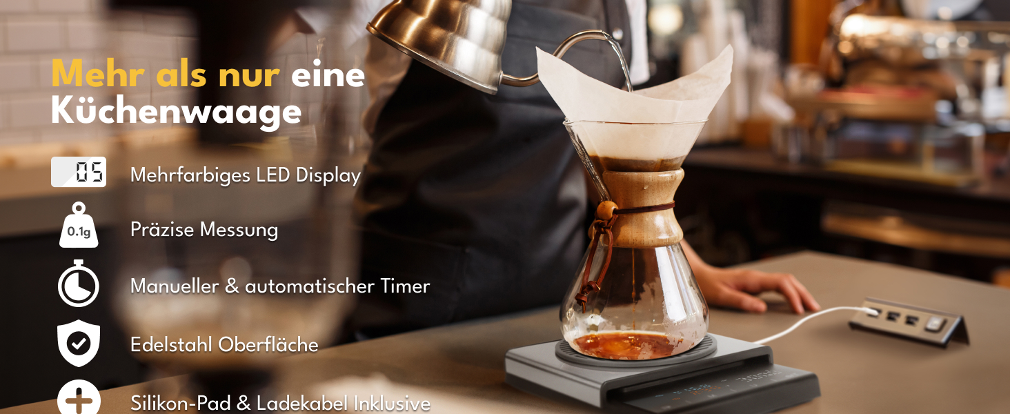 Ваги для кави LEBENLANG з таймером: точність 0.1г, для еспресо, бариста, кухні