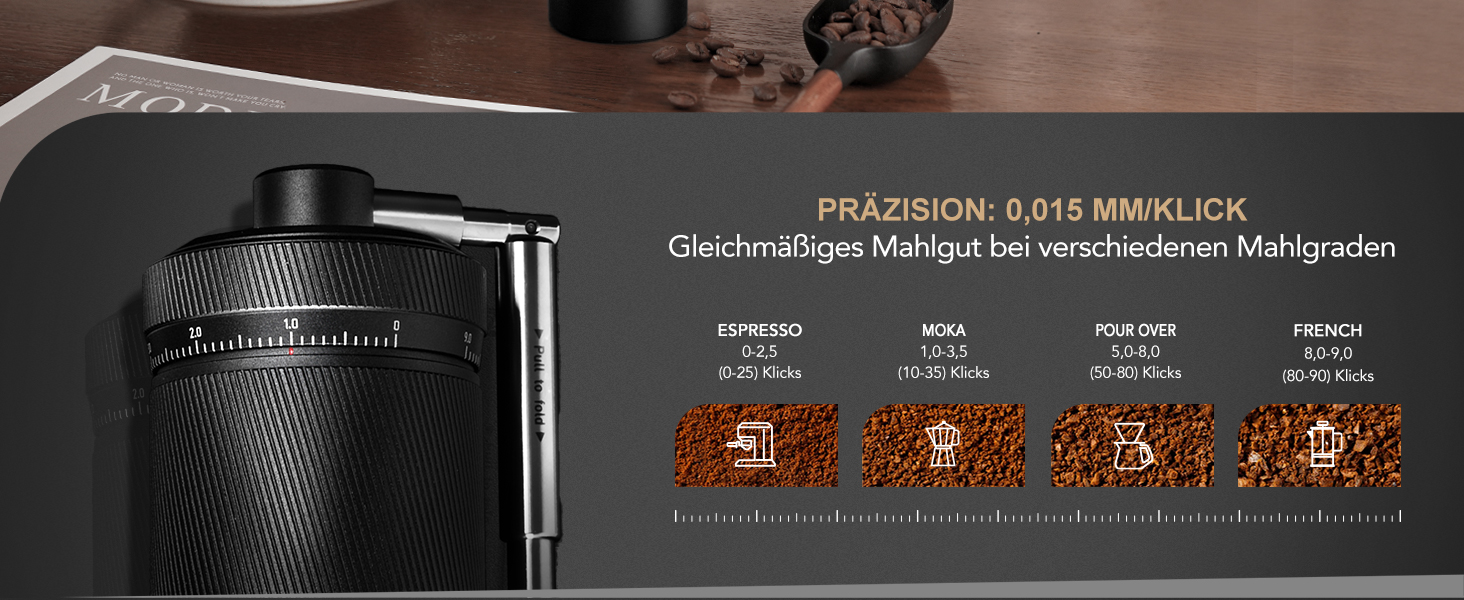 Ручна кавомолка TIMEMORE Chestnut з нержавіючої сталі, шліф Kegelschliff S2C, для еспресо та френч-пресу, чорна