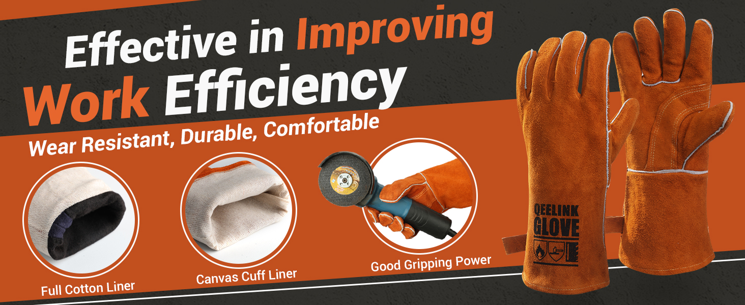 Швейний фартух QeeLink зі шкіри з рукавичками, 6 кишень, вогнестійкий та жаростійкий, коричневий