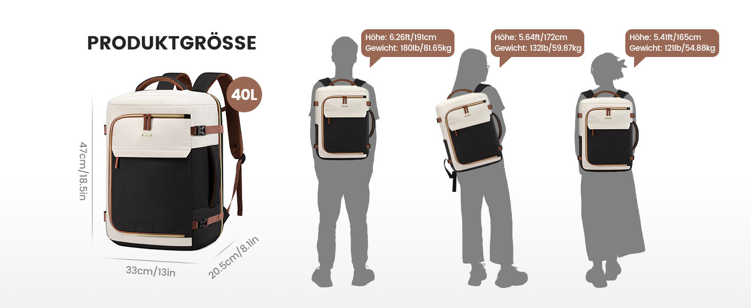 Рюкзак для подорожей LOVEVOOK 40L для жінок, ручна поклажа, рюкзак для авіаперельотів, сумка-рюкзак для бізнесу, школи, вихідних, бежевий хакі (17 дюймів, 40L, чорний+бежевий+коричневий)
