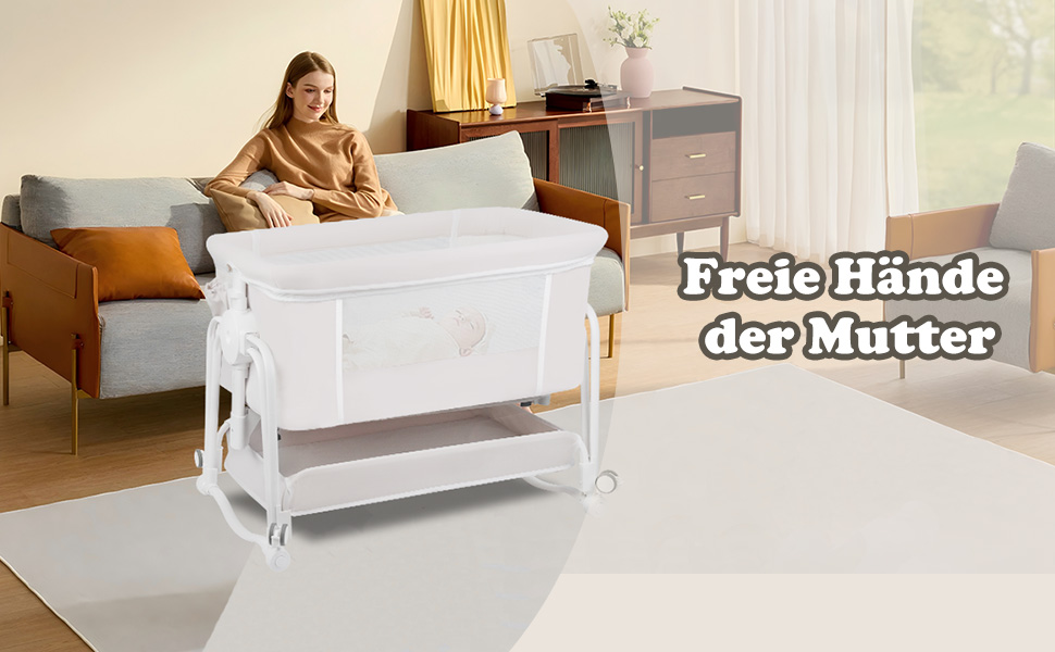 Дитяче ліжко-манеж 4 в 1 з регулюванням по висоті, з коліщатками та москітною сіткою, сірий колір