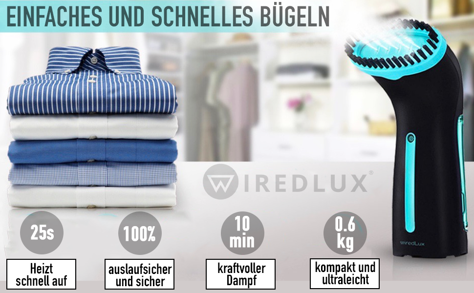 Дорожній відпарювач WiredLux, компактний, час нагрівання 25 секунд, герметичний, з аксесуарами (чорний)