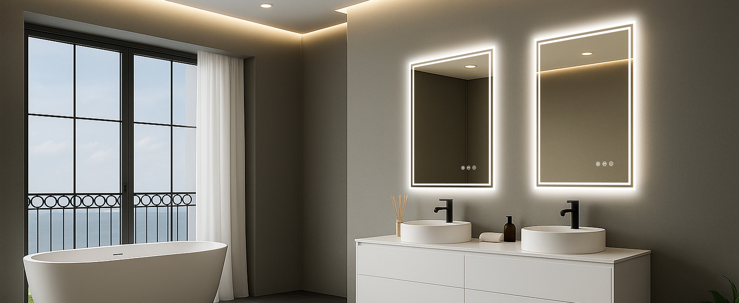 LED дзеркало для ванної кімнати з підсвічуванням 50x70 см, 3 кольори світла, регулювання яскравості, проти запотівання, сенсорне/кнопкове керування