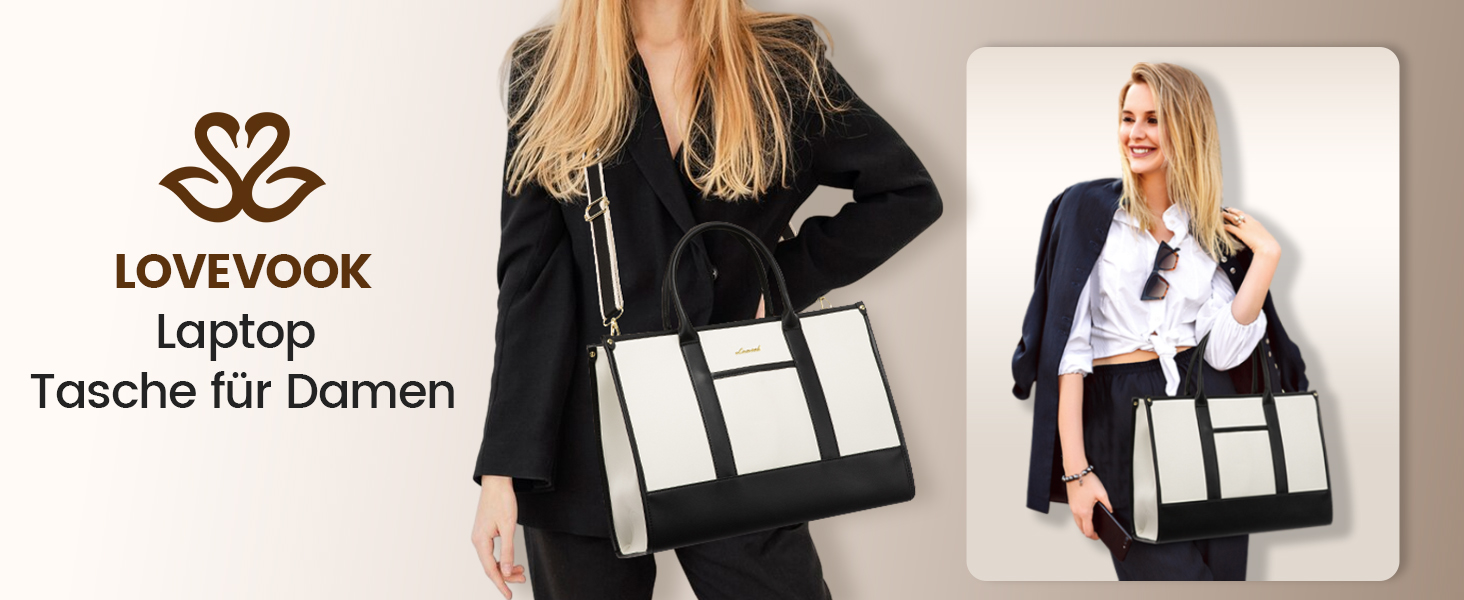 Сумка для ноутбука LOVEVOOK, 17 дюймів, чорно-бежева: водонепроникна, для роботи, навчання, офісу, універсітету, з відділенням для ноутбука